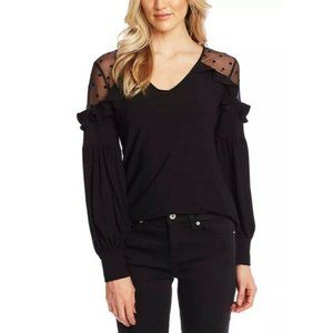 COPY - NWT Cece Size M Long Sleeve Knit Ruffle Dot Mesh V-neck Top Blouse Popov…